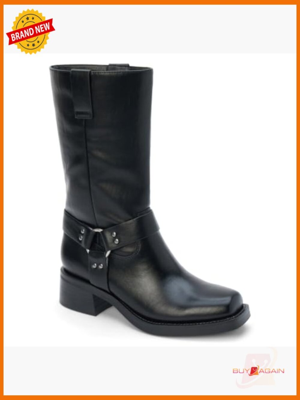 Pull On Motorcycle Boots Mid Calf Low Heel 1-2 Inch - Picture 2 of 5